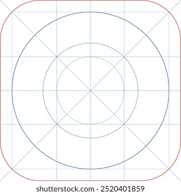 
App Icon Grid. Fondo de Formas geométricas de línea Abstractas. Plantilla de iconos de aplicaciones con Lineamientos para el sistema operativo móvil contemporáneo.