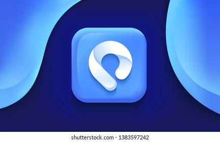 App Icon. Map Pin, GPS, Location Pointer Sign. Square Shape. Mobile UX/UI. Blue Color With Gradient. Glossy Beautiful Button. User Interface. Stylish Modern Template. Vector Illustration.