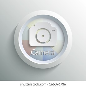 App icon metal camera with shadow on technology circle and grey background