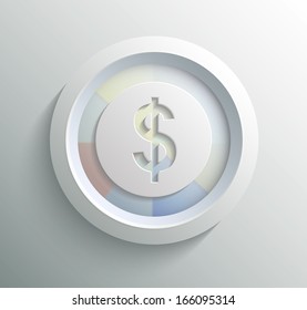 App icon metal dollar with shadow on technology circle and grey background
