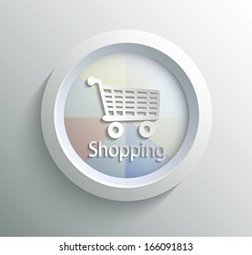 App icon metal shoping with shadow on technology circle and grey background