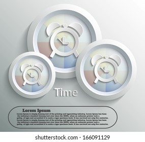 App icon metal time with shadow on technology circle and grey background