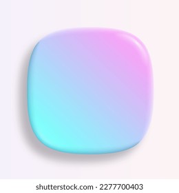 App icon superellipse, glossy pastel vector background. 3D squircle button with purple blue holographic gradient and realistic soft shadow. Rounded rectangle shape for web and mobile applications