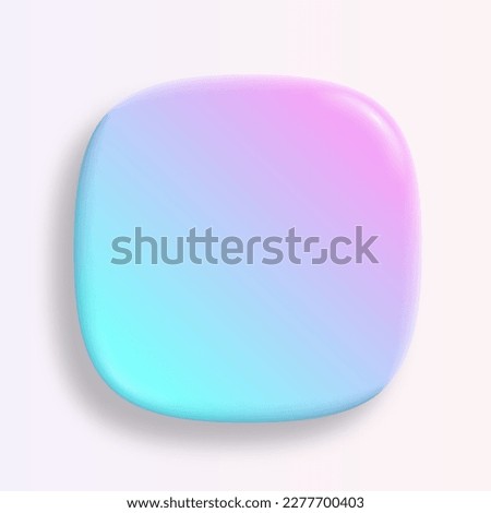 App icon superellipse, glossy pastel vector background. 3D squircle button with purple blue holographic gradient and realistic soft shadow. Rounded rectangle shape for web and mobile applications