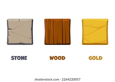 App icon Template with different textures. Stone, wooden and golden icons