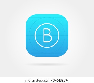 App Icon Template with Guidelines. Vector Fresh Colour. With Font Letter.