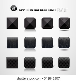 App icons background set. Black Stone, Wood and Metal texture button icons. Vector illustration