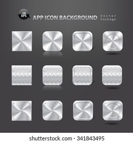 App icons background set. Silver Metal texture button icons. Vector illustration