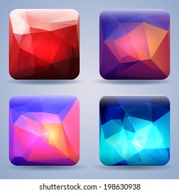 App icons or buttons templates set with modern crystal texture