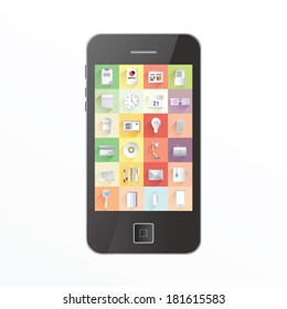 Iconos de aplicaciones en la pantalla del smartphone en fondo blanco