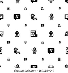 App-Icons-Muster nahtlos. Einschließlich bearbeitbarer gefüllter NPC, News Feed, Idea, Hashtag, Level Up, Online Training, Social Media Management, Mobile Marketing Symbole. App-Icons für Web und Mobile.