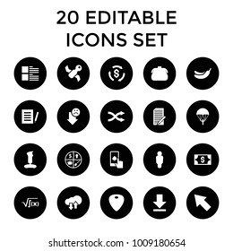 App icons. set of 20 editable filled app icons such as banana, purse, document, joystick, parachute, user, satellite, marketing. best quality app elements in trendy style.
