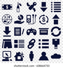 App icons set. set of 25 app filled icons such as money, pointer on display, clean house, ampoule, download, menu, cd on hand, cloud, camera, marketing, reload, satellite