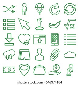 App icons set. set of 25 app outline icons such as payment, banana, minus favorite, guitar mediator, download, shuffle, menu, cd on hand, cloud, calendar on phone