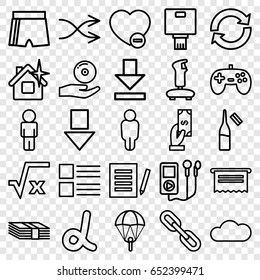 App icons set. set of 25 app outline icons such as payment, clean house, ampoule, minus favorite, download, shuffle, cd on hand, cloud, camera, money, menu, document