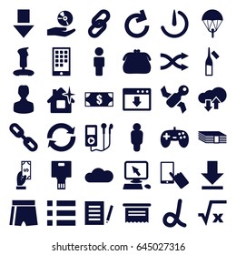 App icons set. set of 36 app filled icons such as payment, pointer on display, finger on display, clean house, ampoule, download, shuffle, cd on hand, stopwatch camera, cloud