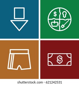 App icons set. set of 4 app outline icons such as Money, arrow down, sport shorts