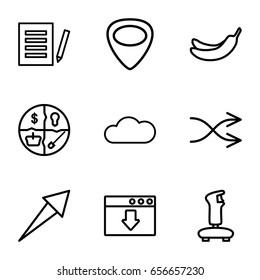App icons set. set of 9 app outline icons such as banana, guitar mediator, shuffle, cloud, document, arrow, download cloud, joystick