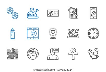 app icons set. Collection of app with mouse, cross, user, planet earth, pub, stopclock, mobile phone, favourite, smartphone, marker, observe. Editable and scalable app icons.