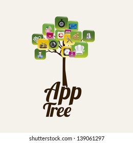 App icons with a tree over white background vector illustration,