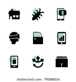 App icons. vector collection filled app icons set.. includes symbols such as house, car door, air conditioning, bug, vr, shorts. use for web, mobile and ui design.