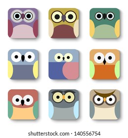 App icons vector set of cute owls