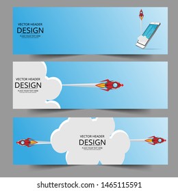 App launch. Startup vector concept, flat cartoon rocket or rocketship launch, mobile phone or smartphone, idea of successful business project start up, boost technology, innovation.