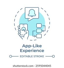 App like experience soft blue concept icon. Function as native mobile applications. Feature of PWAs. Round shape line illustration. Abstract idea. Graphic design. Easy to use in presentation
