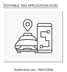 App line icon. Modern digital application for taxi order. Tracking trip. App in smartphone. Taxi application concept. Isolated vector illustration. Editable stroke