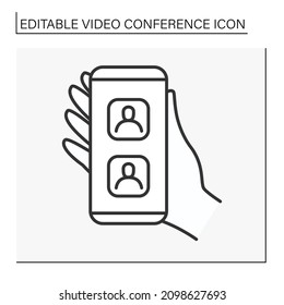  App line icon. Special application for calling to people. Video call. Communication application. Video conference concept. Isolated vector illustration. Editable stroke