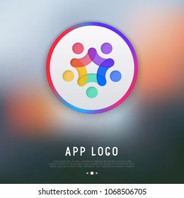 App logo for messenger or chat: people with hands up. Modern vector illustration.