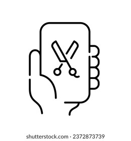 App to make an appointment to beauty salon. Hairdressing services. Pixel perfect, editable stroke