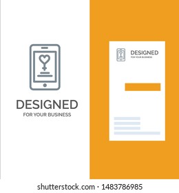 App, Mobile, Love, Lover Grey Logo Design and Business Card Template