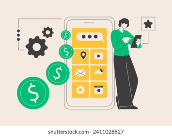 App monetization abstract concept vector illustration. Mobile app advertisement, app download promotion methods, mobile users attraction, startup launch, marketplace position abstract metaphor.