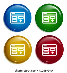 App multi color gradient glossy badge icon set. Realistic shiny badge icon or logo mockup