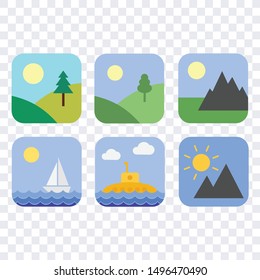 app nature icons button picture isolated vector, set  depicting natural landscapes, icons for web sites and applications and programs, eps10