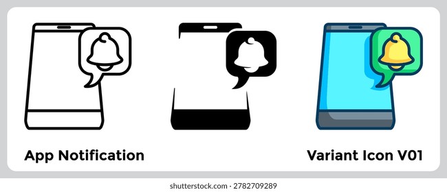 App Notification icon for representing real time alerts, system updates, and activity tracking features in advanced productivity applications. Line, Filled, Color style.