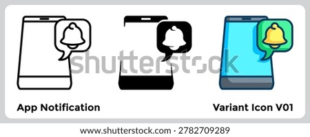 App Notification icon for representing real time alerts, system updates, and activity tracking features in advanced productivity applications. Line, Filled, Color style.