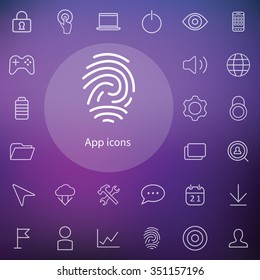 app outline, thin, flat, digital icon set for web and mobile