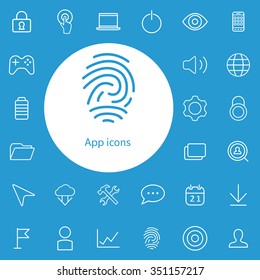 app outline, thin, flat, digital icon set for web and mobile
