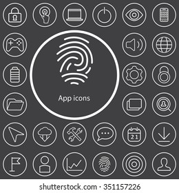 app outline, thin, flat, digital icon set for web and mobile