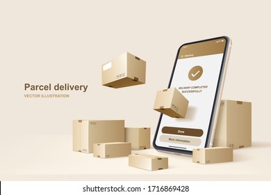 APP parcel delivery. Concept for fast delivery service. Vector illustration