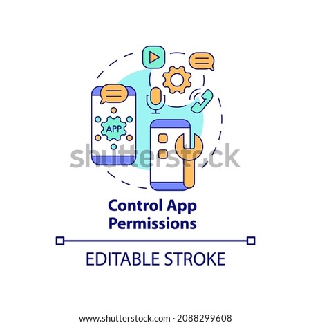 App permissions control concept icon. Setting application accesses to personal information abstract idea thin line illustration. Data protection. Vector isolated outline color drawing. Editable stroke