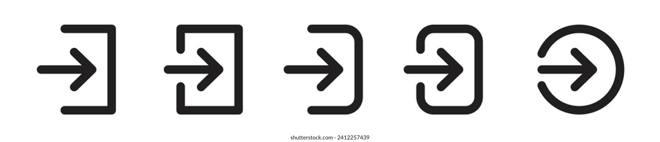 App profile login vector button. join icon. entrance way door sign. approach arrow symbol. enter input icon collection.