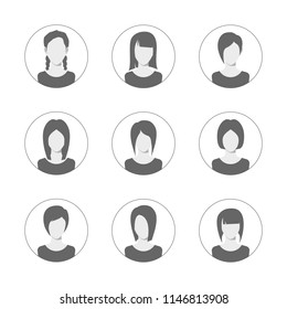 App or profile user icon set. Set of women avatar template. User icons collection. Symbol of people for website avatar. Vector illustration