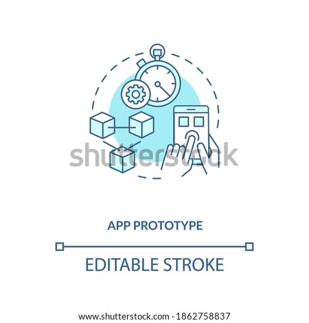 App prototype concept icon. UI and UX design steps. Demo version of future project. Application production mode idea thin line illustration. Vector isolated outline RGB color drawing. Editable stroke