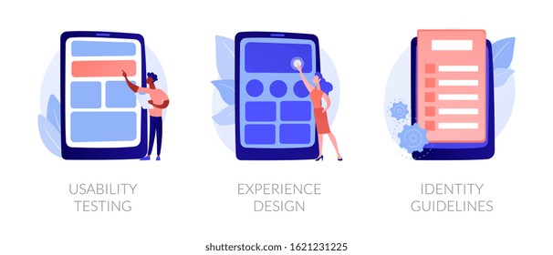 App prototyping icons set. User friendly interface development, branding plan. Usability testing, experience design, identity guidelines metaphors. Vector isolated concept metaphor illustrations