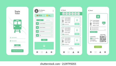 App for public transport template. Public transportation ticket booking design for mobile app. Graphical user interface for responsive mobile application