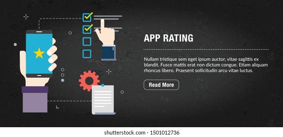 App rating concept. Internet banner with icons in vector. Web banner for business, finance, strategy, investment, technology and planning.