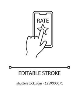 App rating linear icon. Customer feedback application. Thin line illustration. Ranking. Reviews. Contour symbol. Vector isolated outline drawing. Editable stroke
